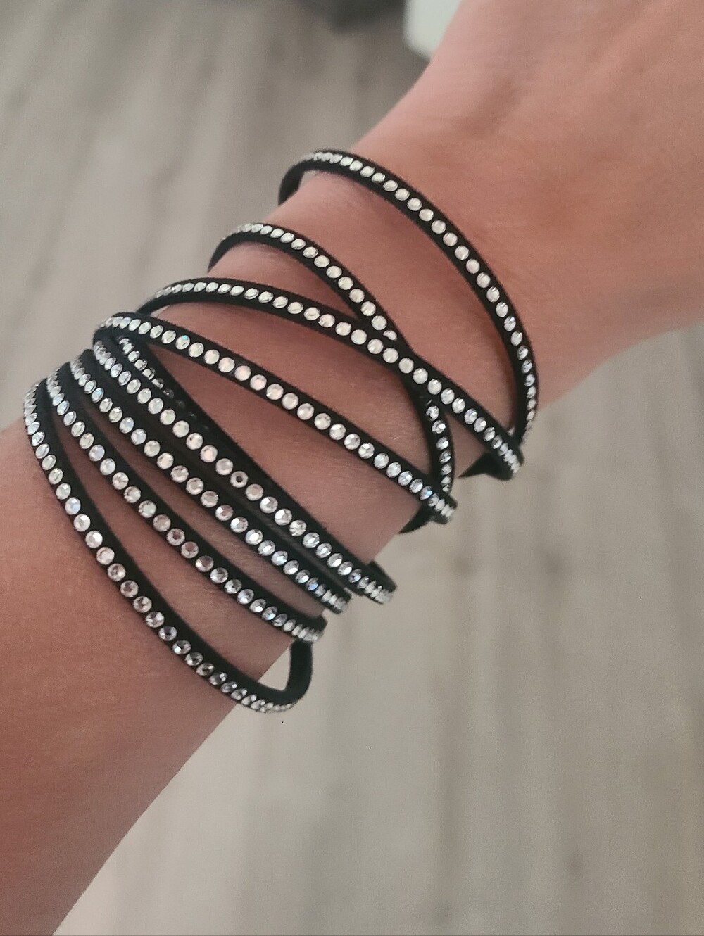 Touchstone Crystal Black Multi‑Wrap Bracelet W/ Clear Crystals - Great Condition
